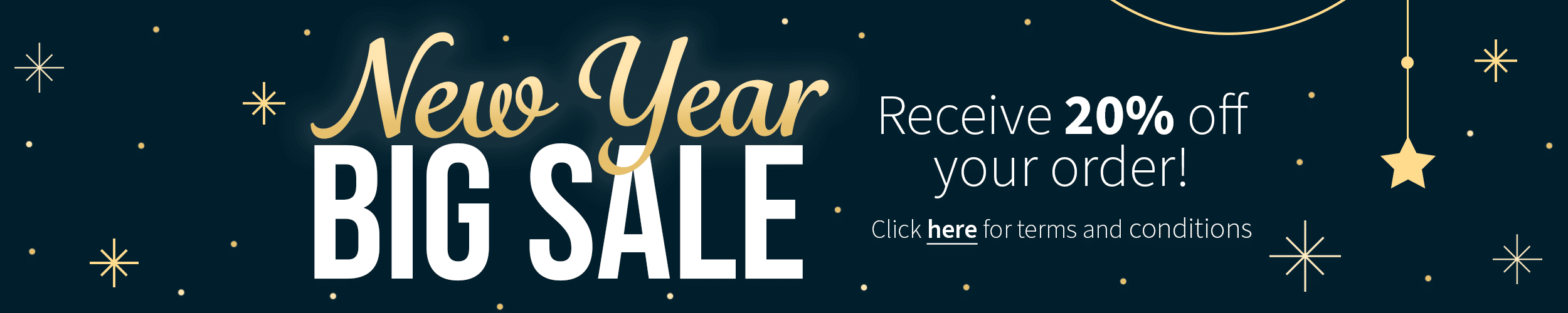 Click for New Year Big Sale 20% off order discount banner